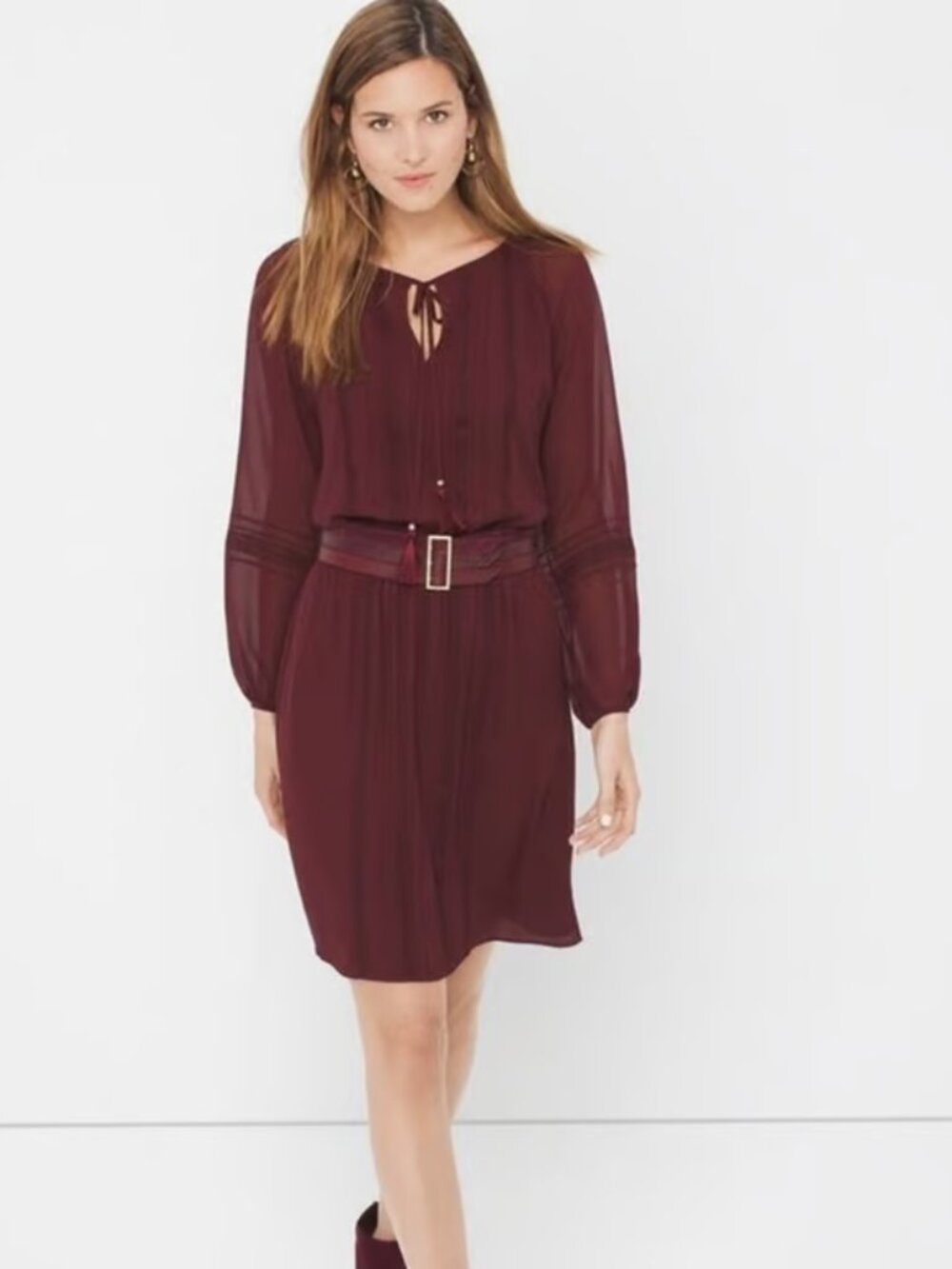 burgundy boho blouson dress from White House Black Market